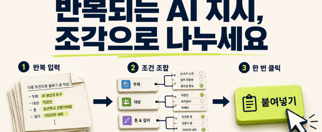 같은 AI 지시를 반복한다면, 프롬프트를 조각으로 나눠보세요