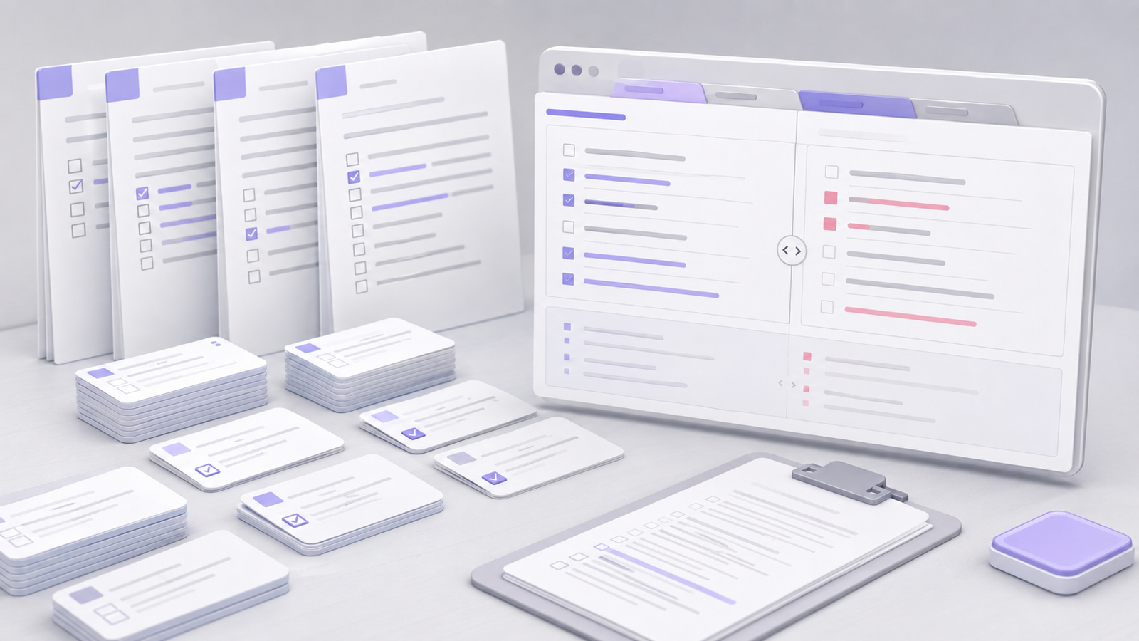 Desktop workspace with duplicated SEO research-rule documents beside a comparison editor.